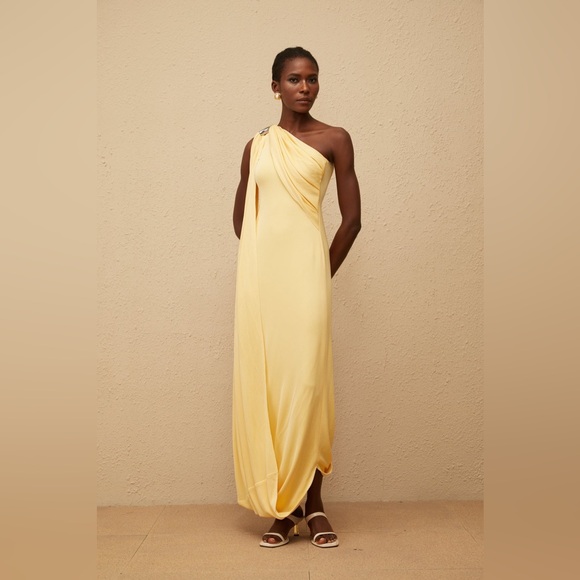 Miss Rosier Dresses & Skirts - Garance Yellow Draped Asymmetrical Maxi Dress